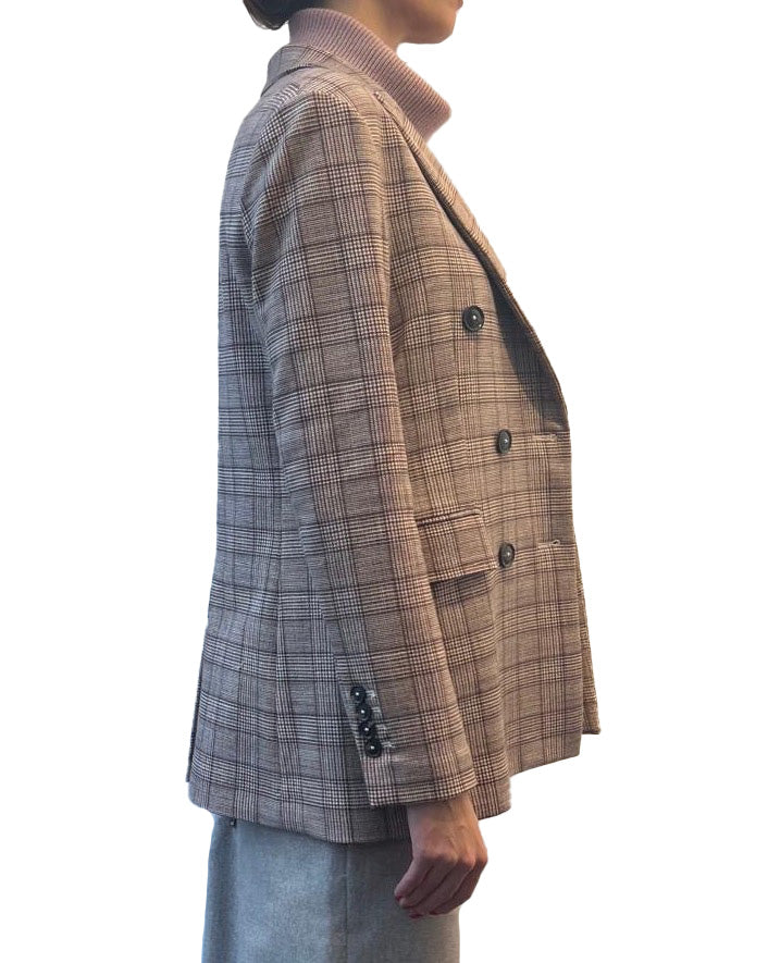 Double-breasted argan check jacket