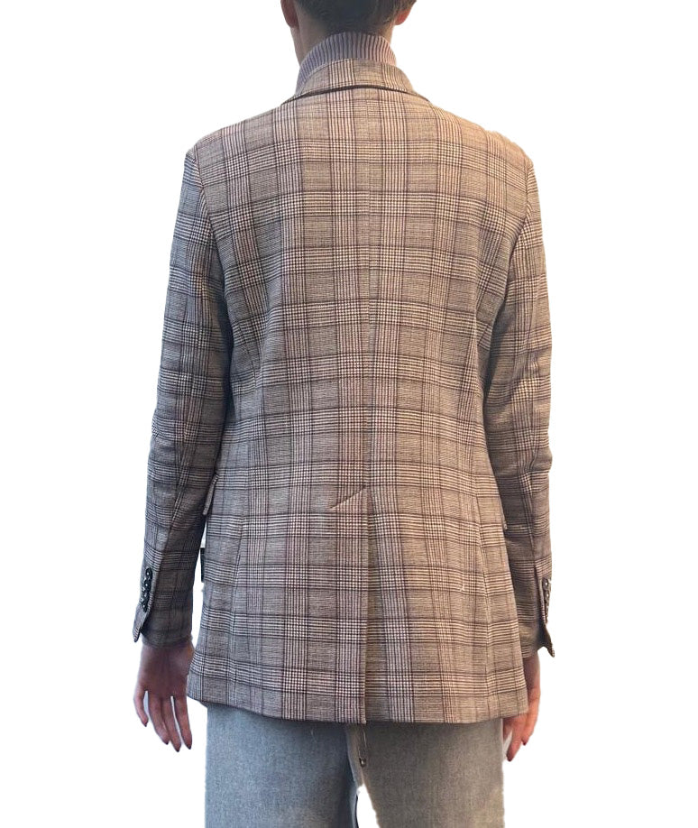 Double-breasted argan check jacket