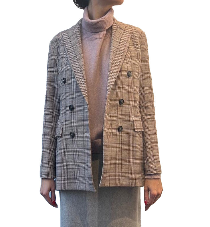 Double-breasted argan check jacket