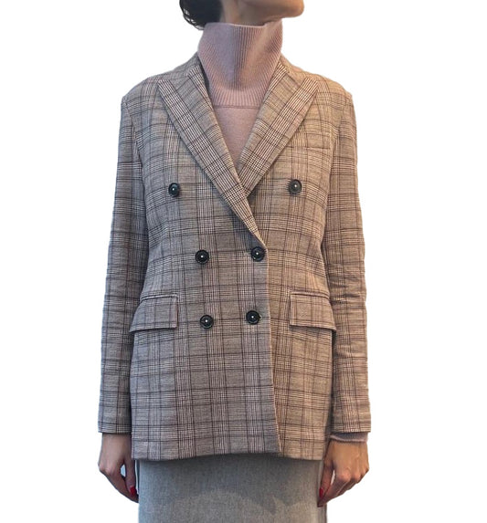 Double-breasted argan check jacket