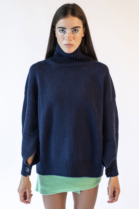 Blue turtleneck sweater with jewel buttons Chiara