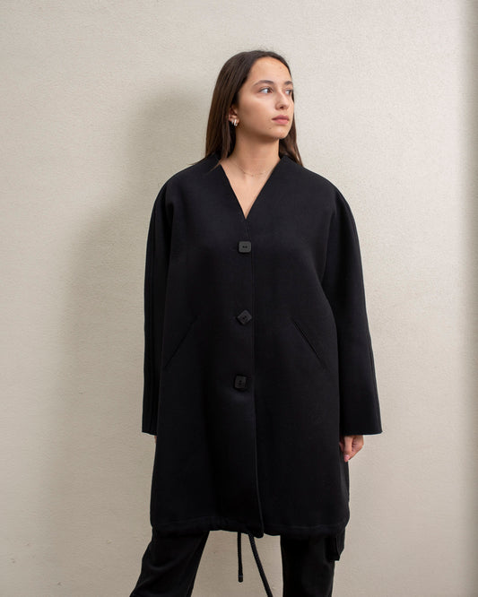 Black drawstring coat
