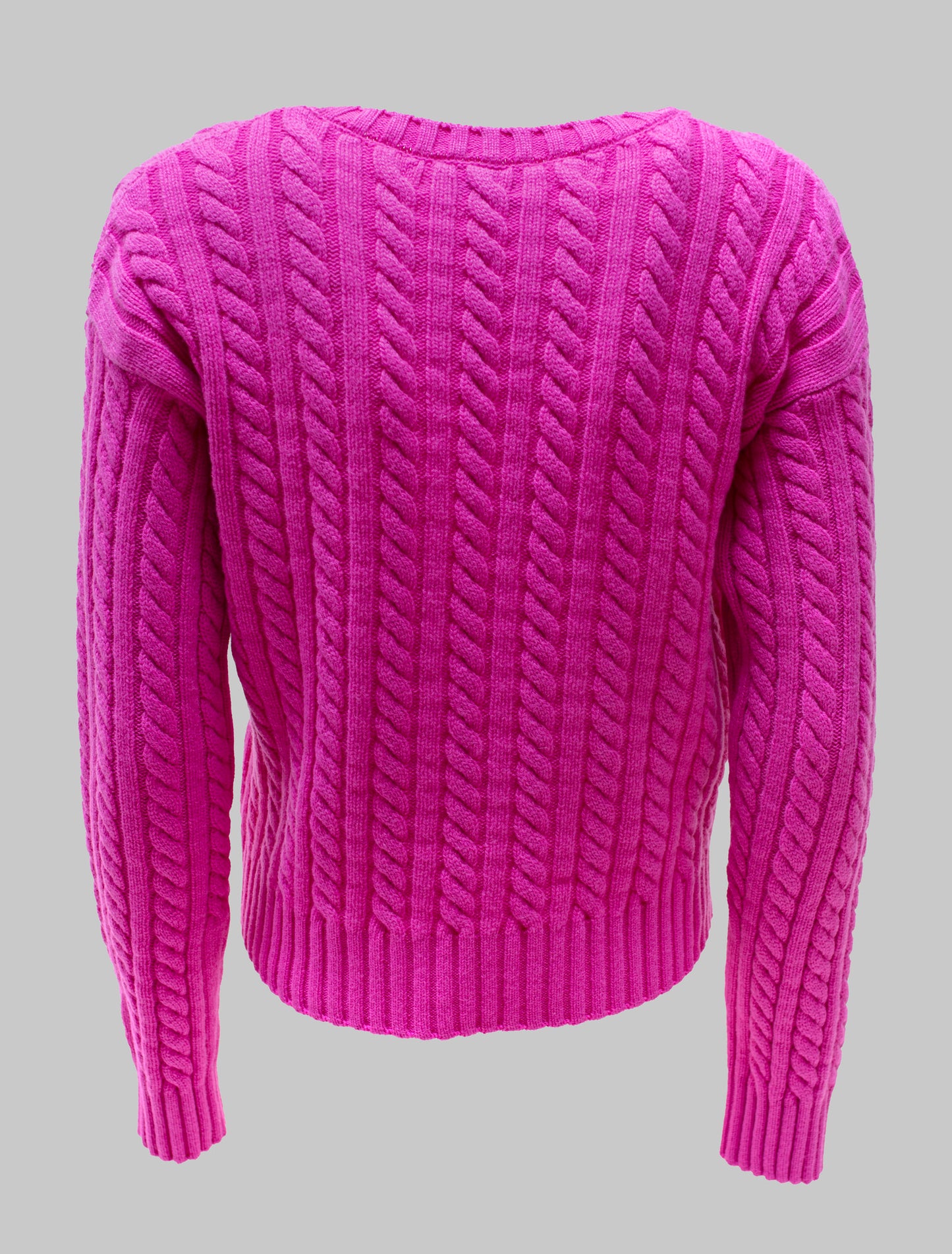 Fuchsia cable crew neck sweater
