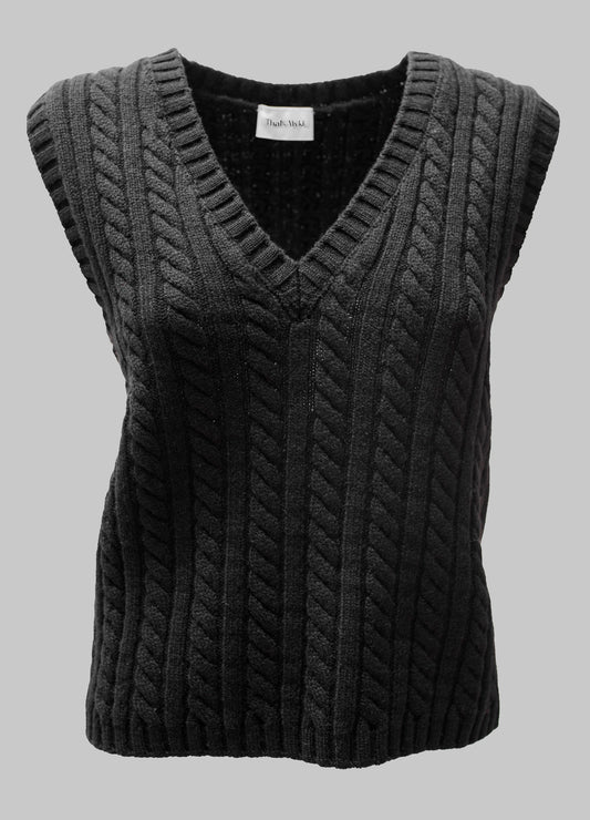 Dean cable knit vest in black
