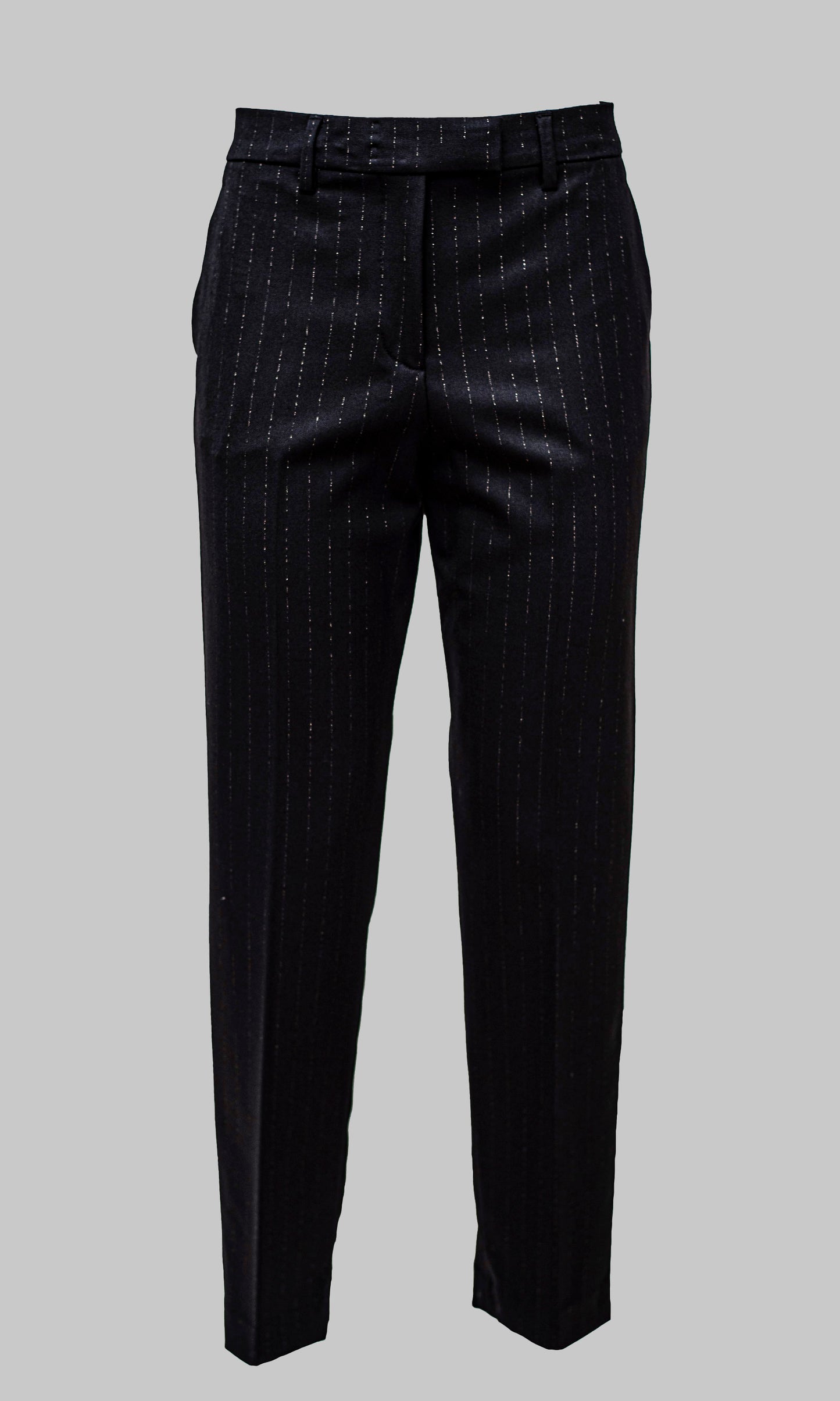 Black pinstriped lurex trousers