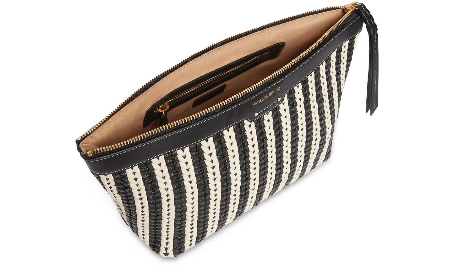 Woven leather clutch