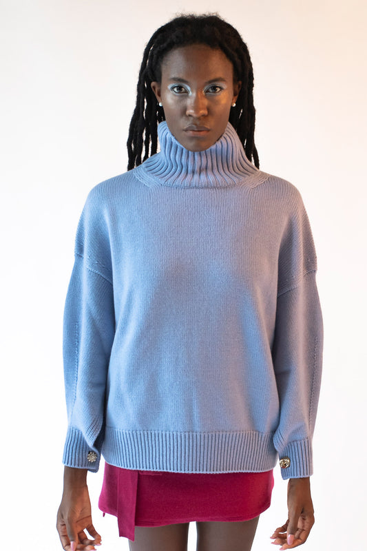 Lilac turtleneck sweater with jewel buttons Chiara