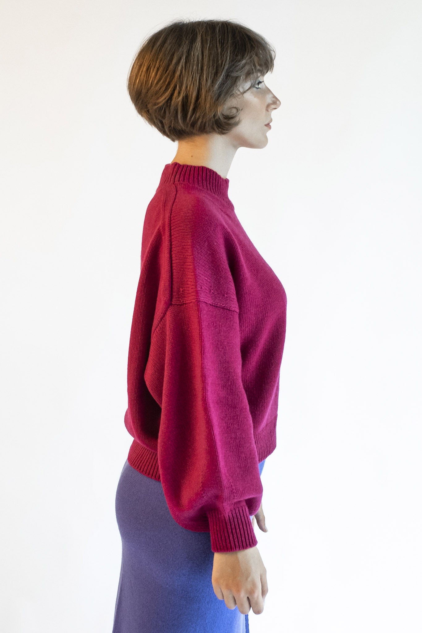 Fuchsia turtleneck sweater with Isabella jewel buttons