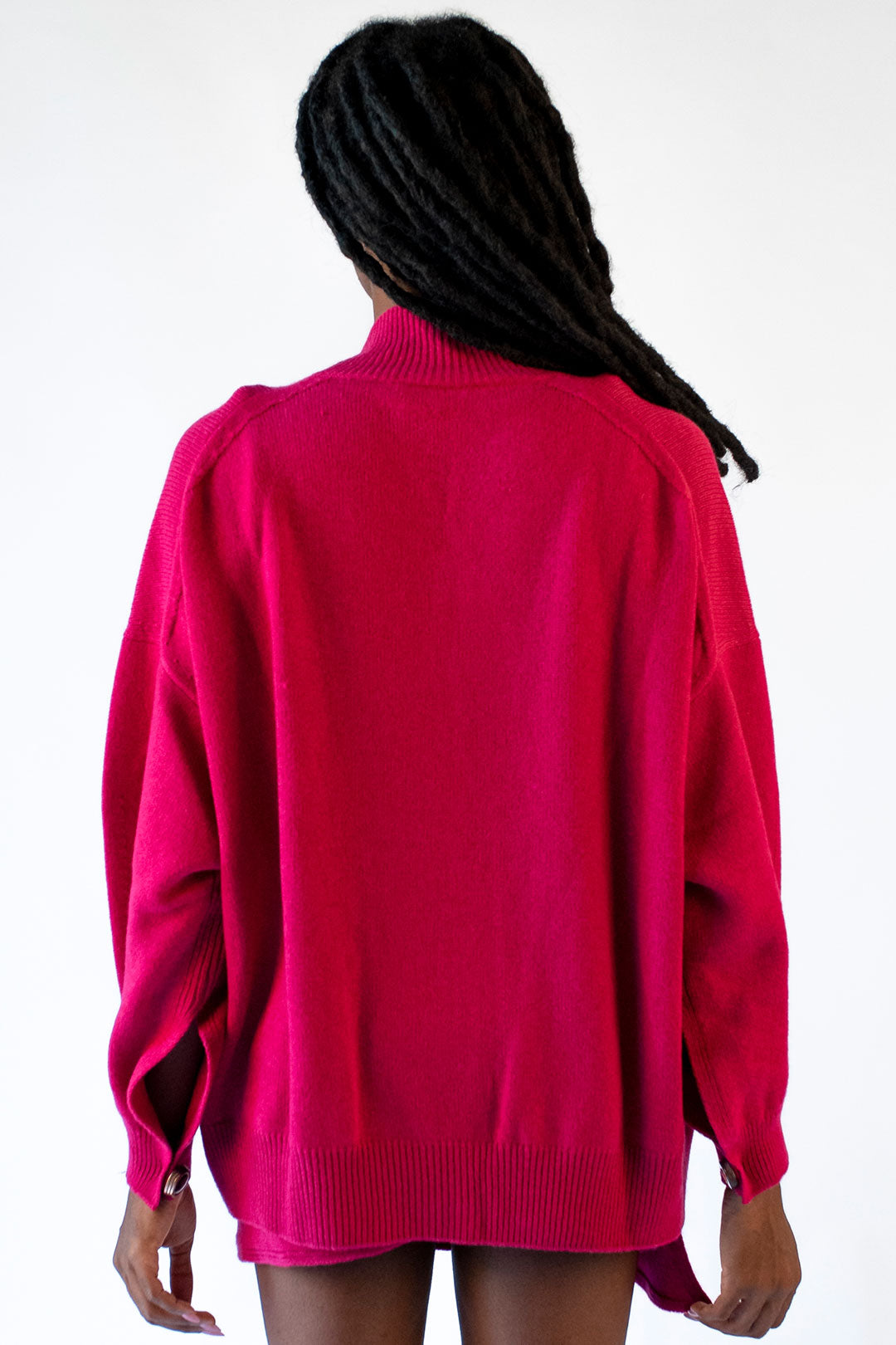 Federica long fuchsia cardigan with jewel buttons