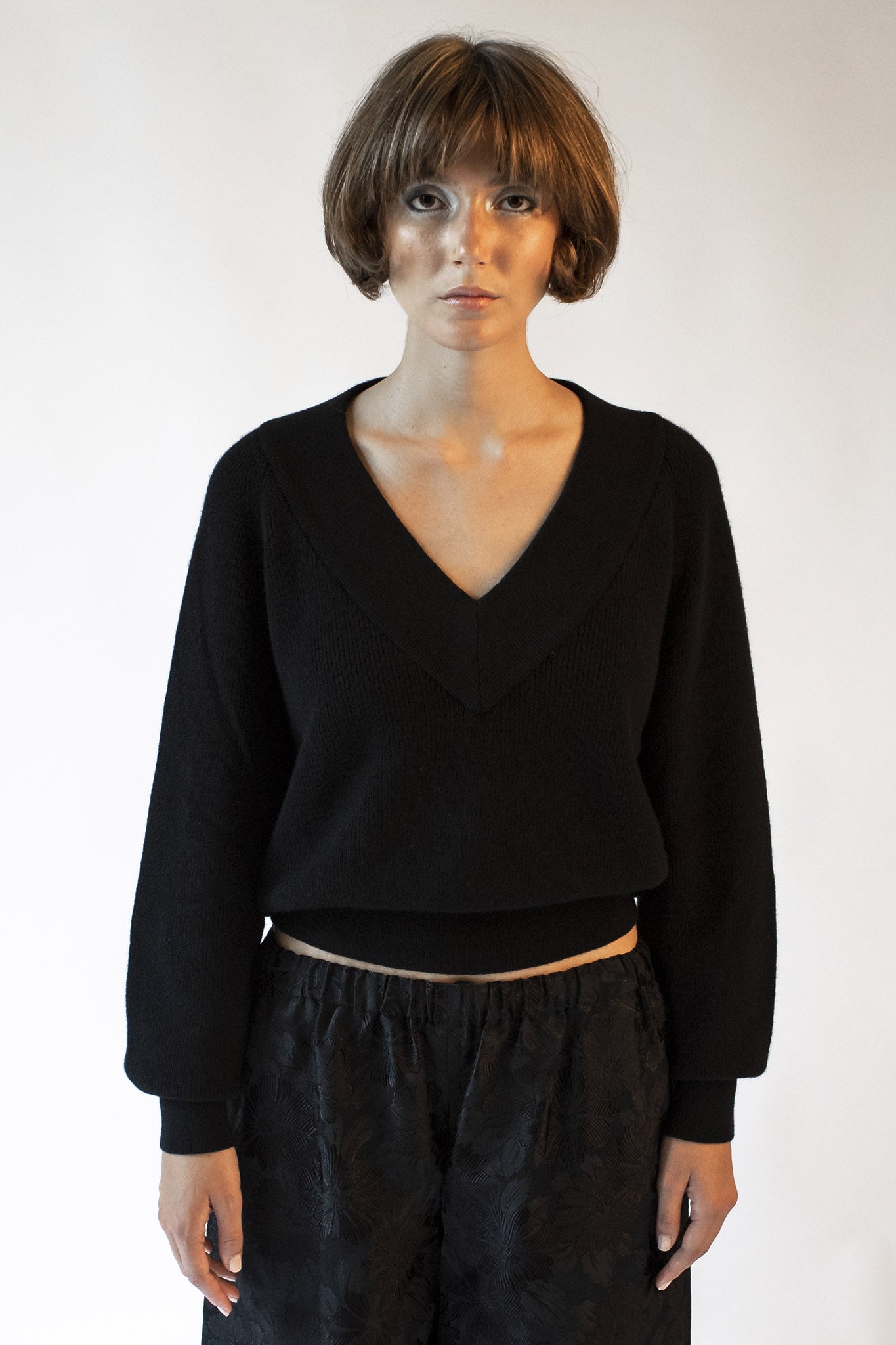 Francesca black V-neck sweater