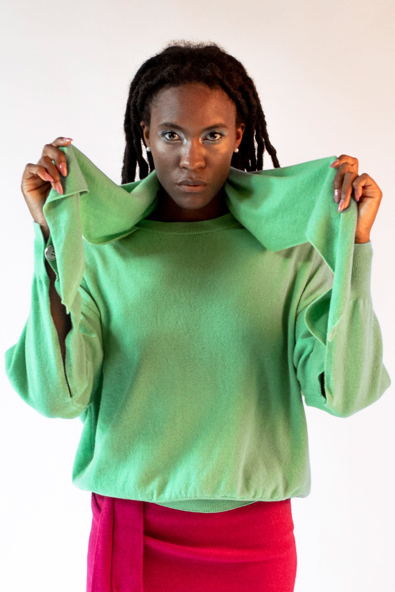 Lorenza green scarf collar sweater