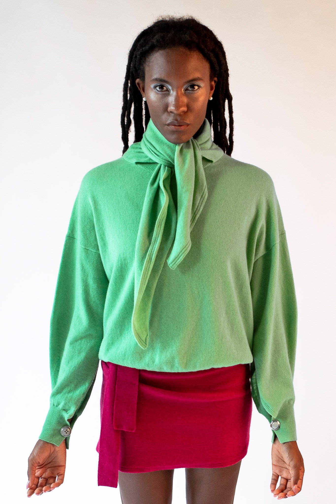 Lorenza green scarf collar sweater