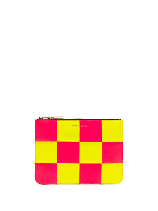Fluo Square zipped square pouch- Yellow/ Fuchsia