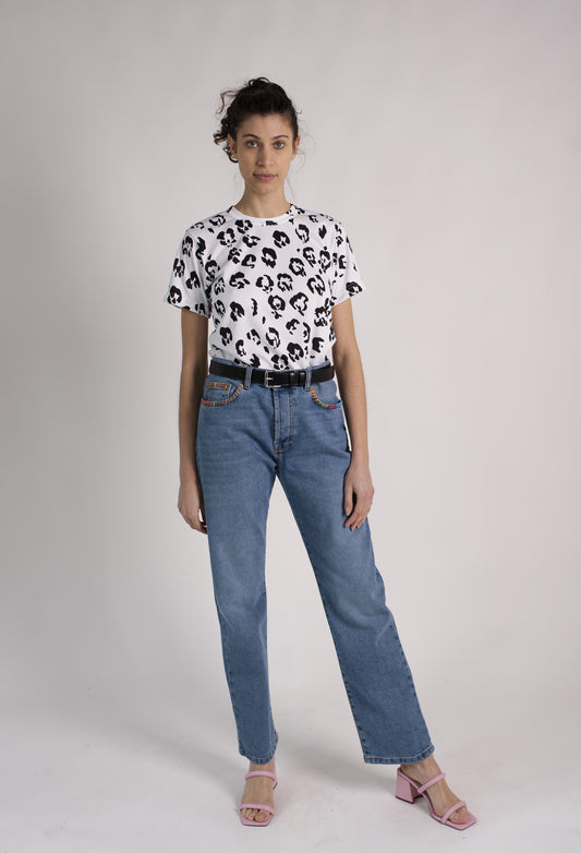 5-pocket denim trousers with embroidery