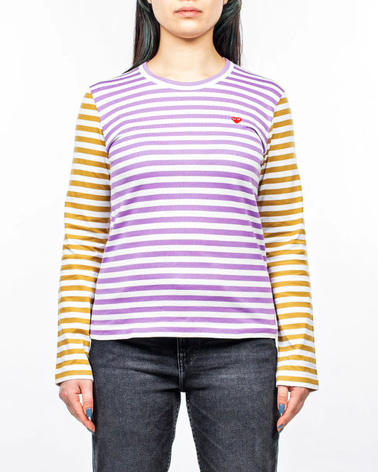 Striped Long Block Sleeve T-Shirt in purple/olive
