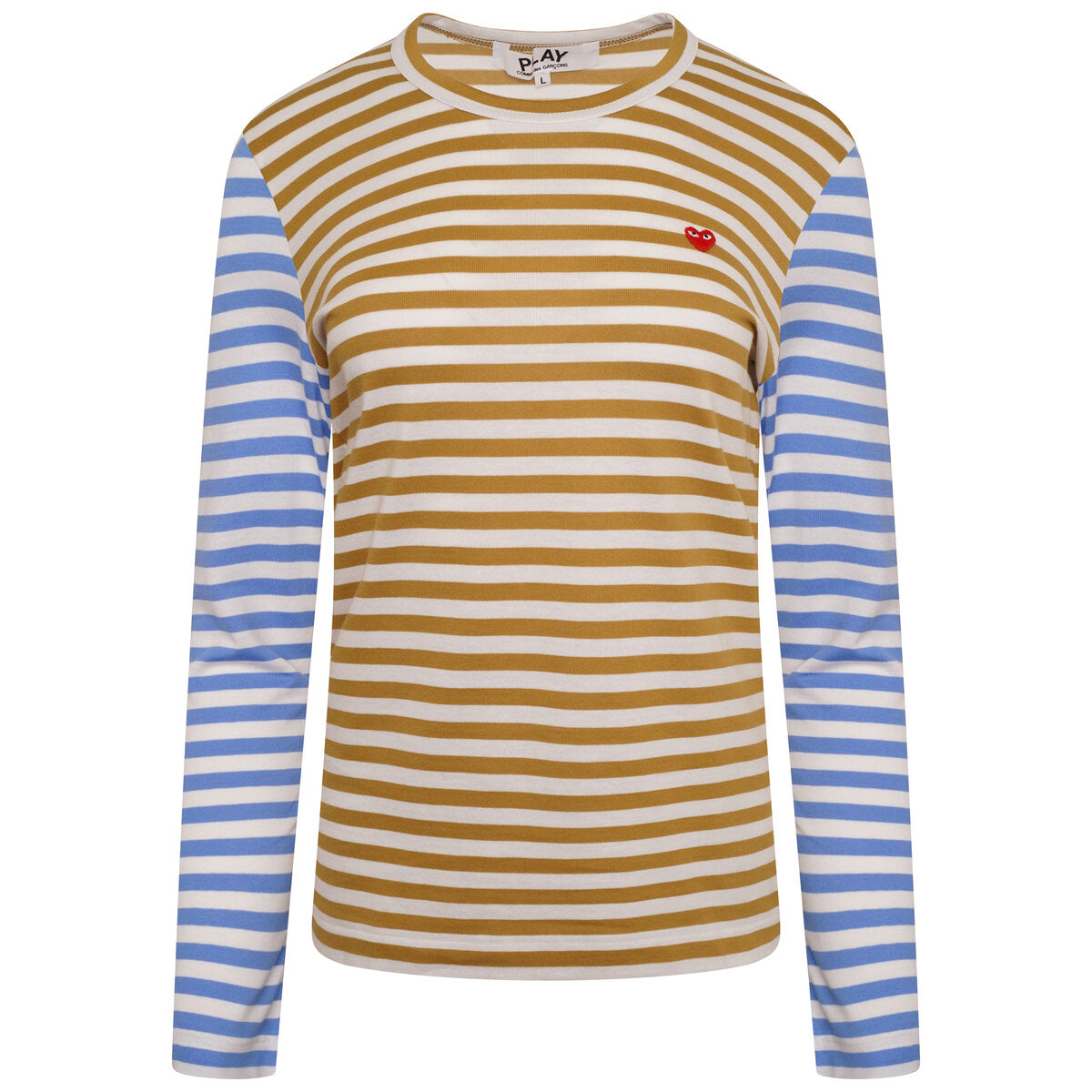 Striped Long Block Sleeve T-Shirt in olive/blue