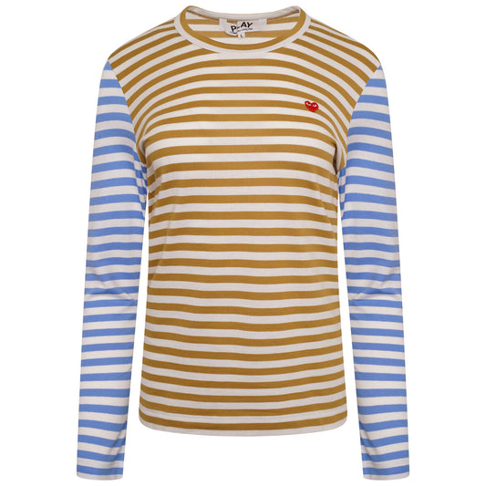 Striped Long Block Sleeve T-Shirt in olive/blue